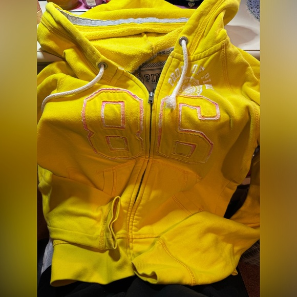 Pink from Victoria’s Secret, yellow hooded sweatshirt, size Small. - Picture 13 of 13